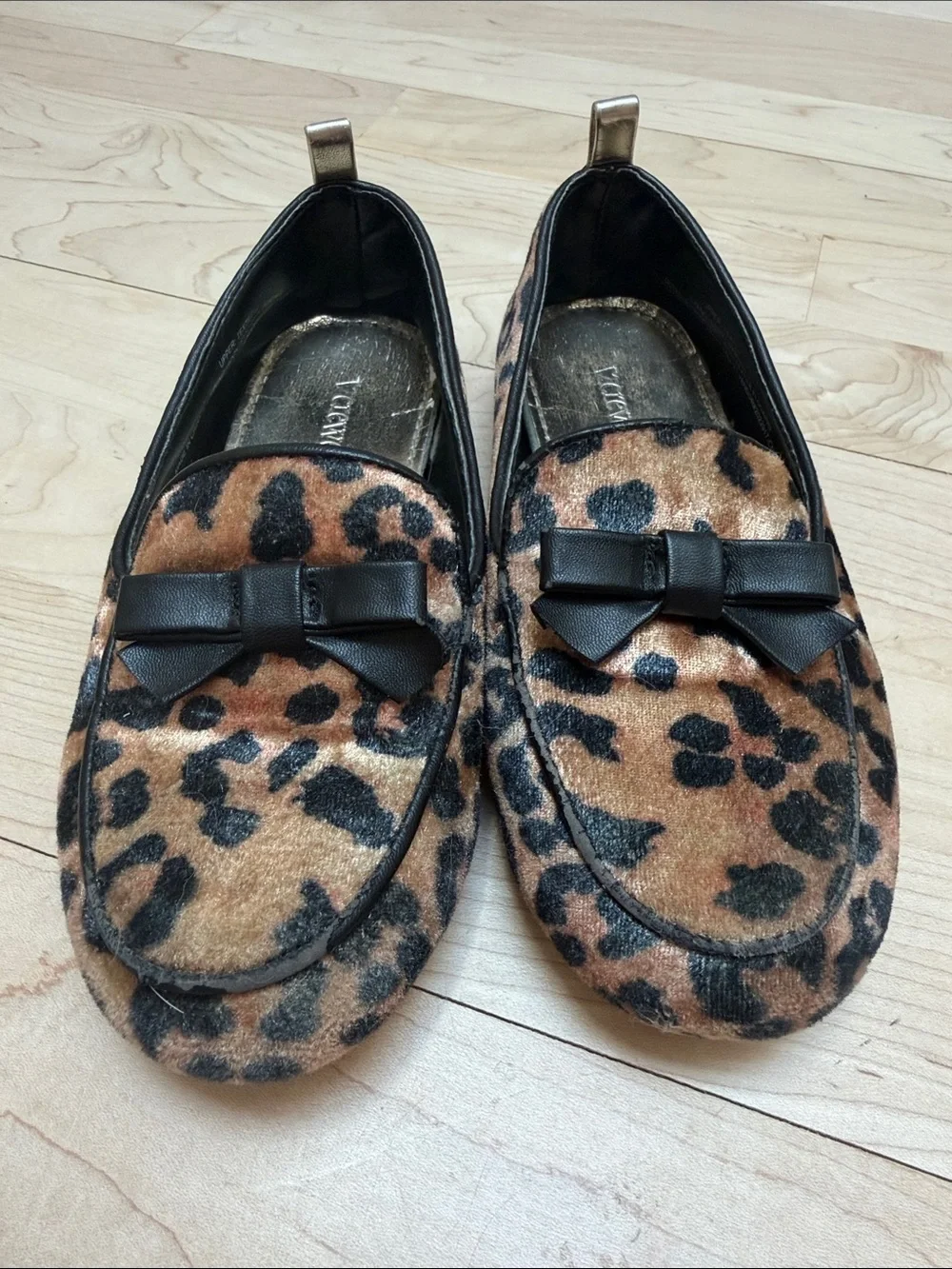 Crewcuts Girls Leopard Moccasins in Tan and Black with Bow